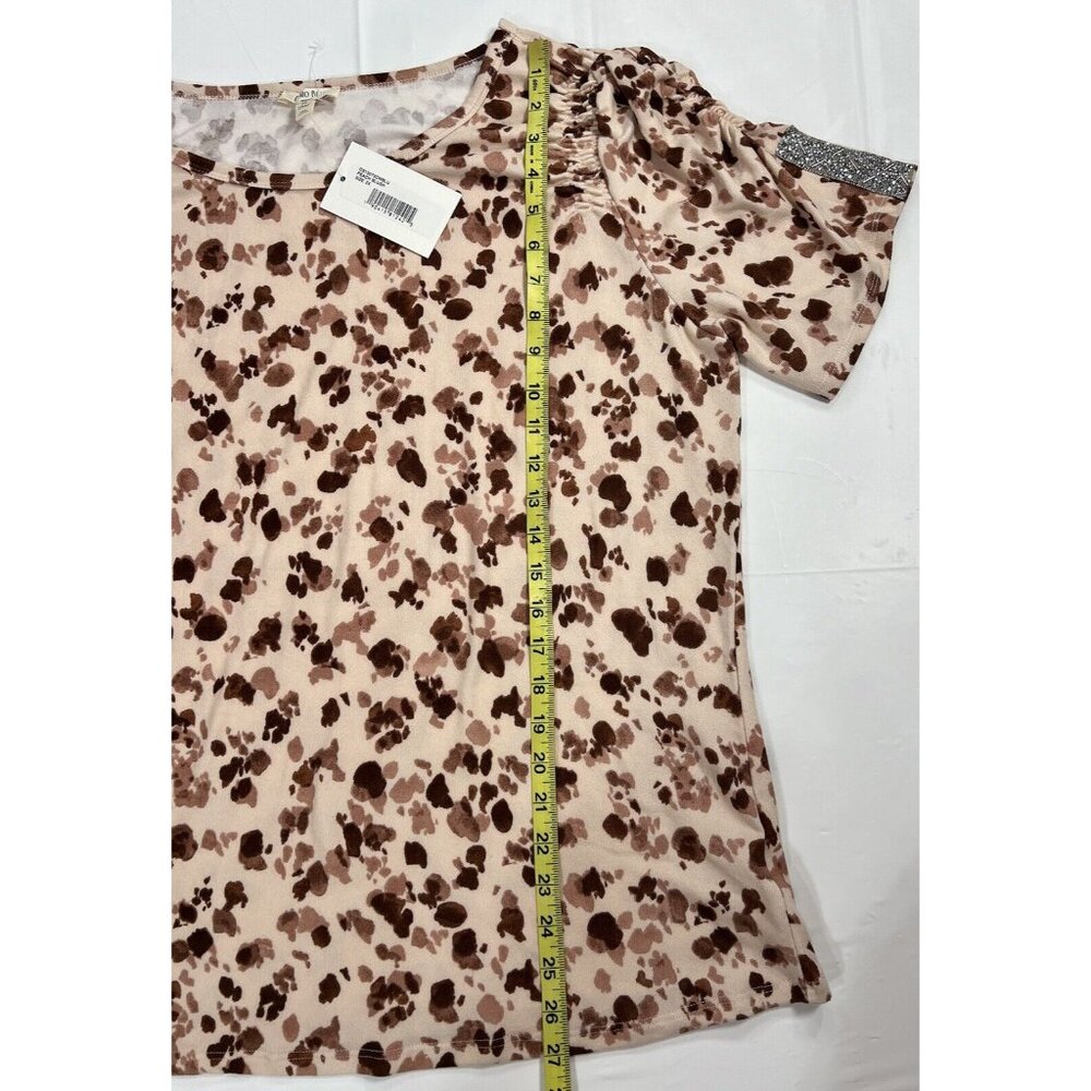 NWT Como Blu Knit Top Animal Print Plus 2X Short Sleeves Rhinestone Stretch - Picture 12 of 13